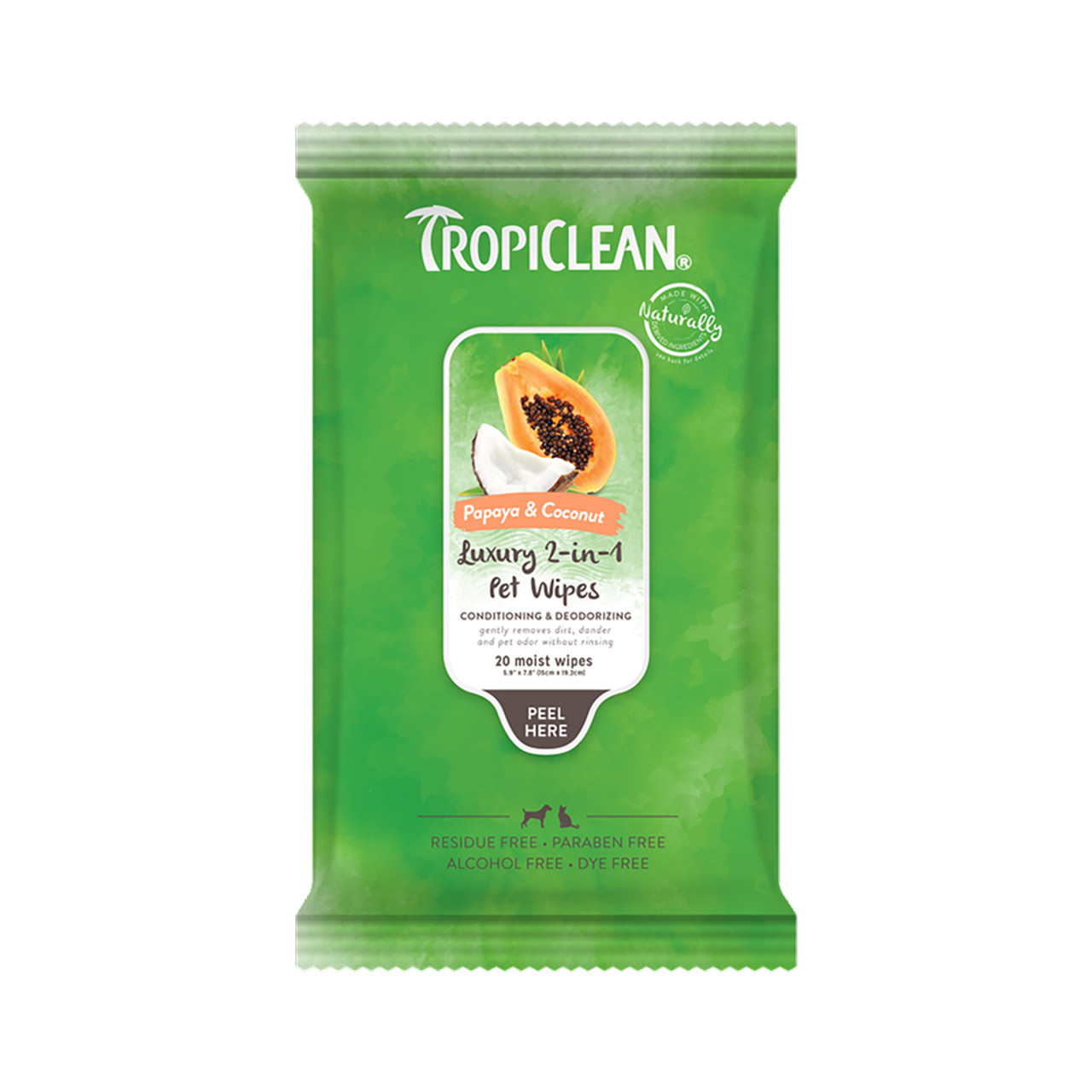 20ct Tropiclean Papaya & Coconut Wipes - Hygiene
